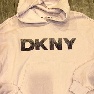 DKNY SPORT Women's Pink Sequin Logo Hoodie Sweatshirt XS